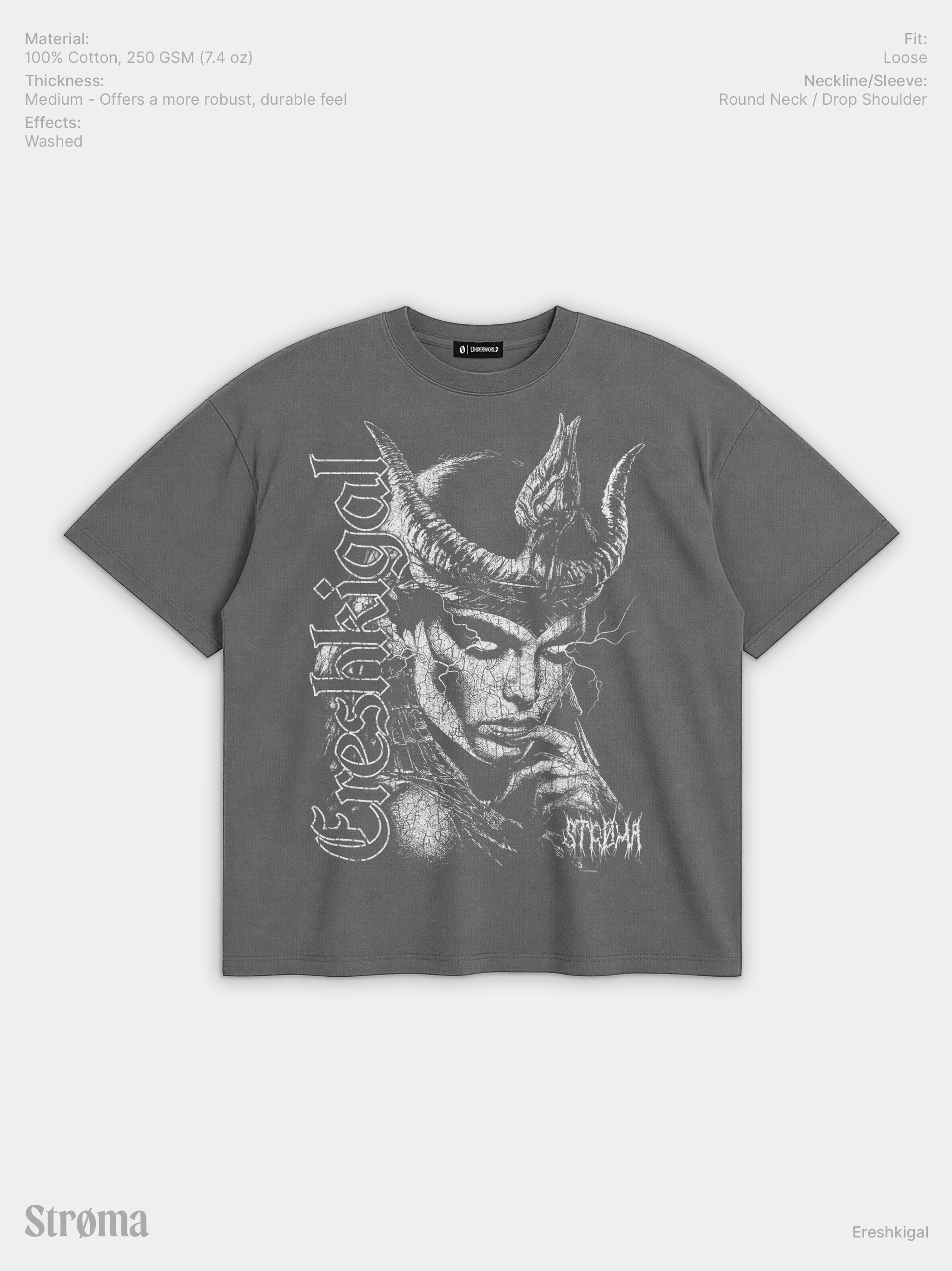 Ereshkigal Enzyme Washed Dark Gray T-Shirt